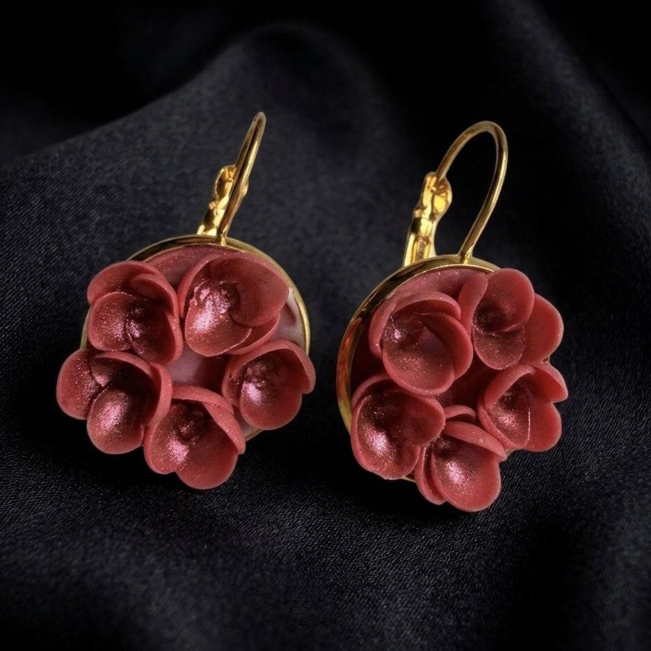 Maroon floral earrings